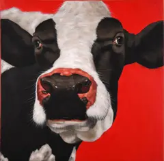 Paul Bell, Cow on Red I, Oil on Canvas