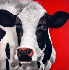 Paul Bell, Cow on Red II, Oil on Canvas