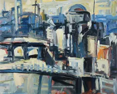 Colin Davidson, The Liffey and The Four Courts, Oil on Board