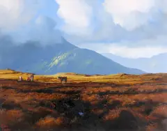 Eileen Meagher, Cattle on Roundstone Bog, Oil on Canvas