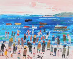 Fred Yates, Beach Scene, Oil on Canvas