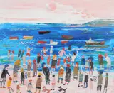 Fred Yates, Beach Scene, Oil on Canvas