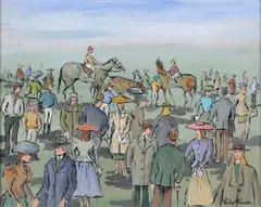 Gladys Maccabe, At the Races, Oil on Board