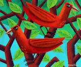 Graham Knuttel, Opposing Birds in Tree, Oil on Canvas