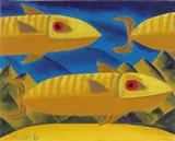 Graham Knuttel, Three Yellow Fish, Oil on Canvas