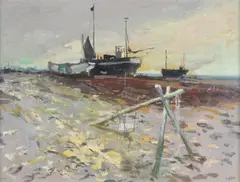 Kenneth Webb, The Black Lugger, Oil on Board