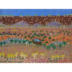 Michelle Apwerl Holmes, (Language group: Alyawarr), synthetic polymer paint on linen