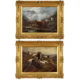 Robert Watson, Highland Cattle Watering; and Highland Sheep on a Hilltop, oil on canvas (2)