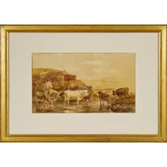 William Luker, Cattle Drinking in a Creek, 1858, watercolour on paper