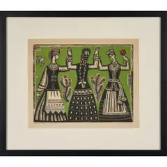 Vlada Cerniauskaite, Sadute (Lithuanian Folk Dance), 1970, linocut, ed. 26/200
