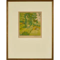 Hall Thorpe, A Country Lane with Cottage and Grazing Cattle, woodcut