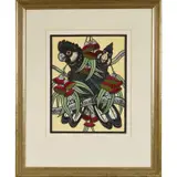 Leslie van der Sluys, White Tailed Black Cockatoo and Caesia Gum, 1986, linocut, ed. 16/90 (2nd state)