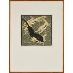 Attack (Black Panther and Gazelles) by Norbertine Bresslern-Roth, linocut, sold Jul 2026