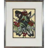 Leslie van der Sluys, White Tailed Black Cockatoo and Caesia Gum, 1986, linocut, ed. 18/25 (1st state)