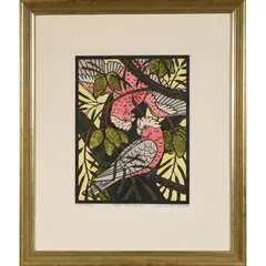 Leslie van der Sluys, Galahs and Woody Pear, 1984, linocut, 1st state proof 2