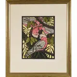 Leslie van der Sluys, Galahs and Woody Pear, 1984, linocut, 1st state proof 2