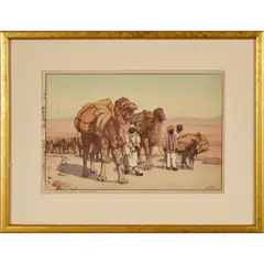 Hiroshi Yoshida, Caravan from Afghanistan, woodcut
