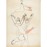(Mermaid, Angels and Men) by Sidney Nolan, c.1966, mixed media on paper, sold May 2026