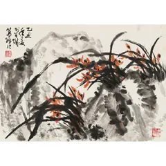 Huang Duwei, Orchids, ink and colour on paper