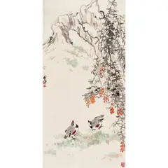 Ma Ming, Birds Beneath the Berry Tree, ink and colour on paper
