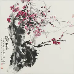 Qian Dali, Prunus Blossom, ink and colour on paper
