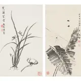 Yi Yueshi, Orchid & Banana Leaves, ink on paper (2)