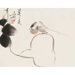 Mok E-Den, Bird and Gourd, watercolour and ink on paper