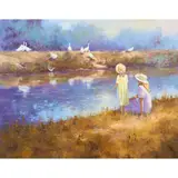 Di King, Untitled (Two Girls with Geese), oil on board