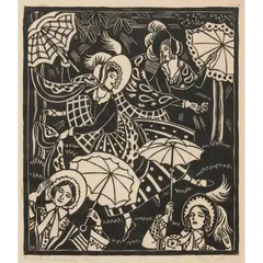 Thea Proctor, Bonnets, Shawls, Gay Parasols, c.1928, woodcut