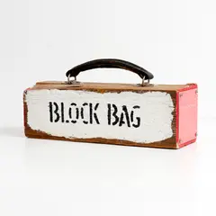 Aleks Danko, Block Bag, 1971, wood, metal, leather, synthetic polymer paint, pencil & plastic, ed. 4/7
