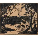 Lisette Kohlhagen, Camels, Pergamum, Turkey, 1966, linocut