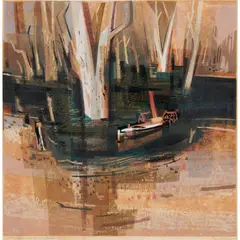 Kenneth Jack, Billabong with Sunken Paddle Steamer, 1965, linocut, screenprint and stencil, ed. 11/30