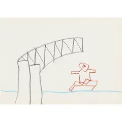 (Figure and Sydney Harbour Bridge) by Sidney Nolan, c.1986, crayon on paper, sold Jul 2026