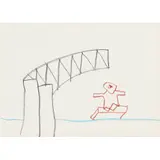 Sidney Nolan, (Figure and Sydney Harbour Bridge), c.1986, crayon on paper