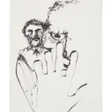 Sidney Nolan, (Faces and hand), c.1955, ink on paper