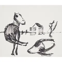 (Drought carcass) by Sidney Nolan, c.1955, ink on paper, sold Jul 2026