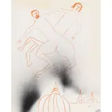 Woman and Centaur above a City Skyline by Sidney Nolan, 1984, mixed media on paper, sold Feb 2026