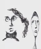 Two Heads: Homage to Giacometti by Sidney Nolan, 1955, ink and collage on paper, sold Feb 2026