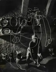 Gjon Mili, A group of five prints including the iconic 'Pablo Picasso drawing a centaur in the air with light, 1949, photograph