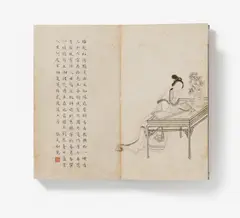 Chong He Zhang, Auktion 395, Los 2165, Ca. 1. Hälfte 20. Jh, Leporello mit zehn Doppelseiten. Tusche und wenig Rot auf Papier. Umschlag wattierte Seide