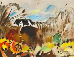 Siegward Sprotte, "Blick aus meinem Fenster", 1987, Öl und Sand auf Hartfaser