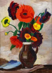 Gabriele Münter, Stillleben mit Mohn, Öl auf Karton