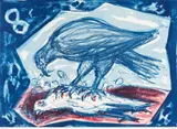 Tod einer Taube by A. R. Penck, Farblithografie auf ARCHES FRANCE (Wasserzeichen), sold Jun 2017