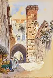 Friedrich Perlberg, Arabische Händler in der Via Dolorosa in Jerusalem, Papier
