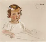 Max Liebermann, Brustbild eines kleinen Mädchens im Kinderwagen sitzend, 1918, Öl über Bleistift auf Leinwand