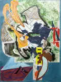 Frank Stella, Ahab’s Leg, from The Waves II, 1985-89, Unique screenprint, lithograph and linoleum cut with hand-coloring, marbling and collage, on T.H. Saunders paper, the full sheet,