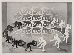 Encounter by M. C. Escher, 1944/57, Lithograph, on Holland paper, with full margins,, offered Oct 2013
