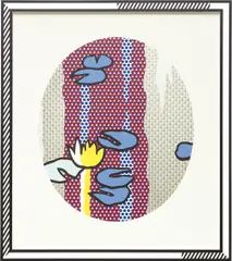 Water Lilies--Blue Lily Pads, from Water Lilies series by Roy Lichtenstein, 1992, Screenprinted enamel in colors on processed and swirled stainless steel with artist's painted and routered relief wood f, sold Oct 2013