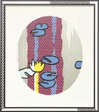 Roy Lichtenstein, Water Lilies--Blue Lily Pads, from Water Lilies series, 1992, Screenprinted enamel in colors on processed and swirled stainless steel with artist's painted and routered relief wood frame,
