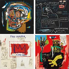 Jean-Michel Basquiat, Head; Rinso; Per Capita; and Ernok, 1983/2001, Four screenprints in colors, on heavy wove paper, the full sheets,